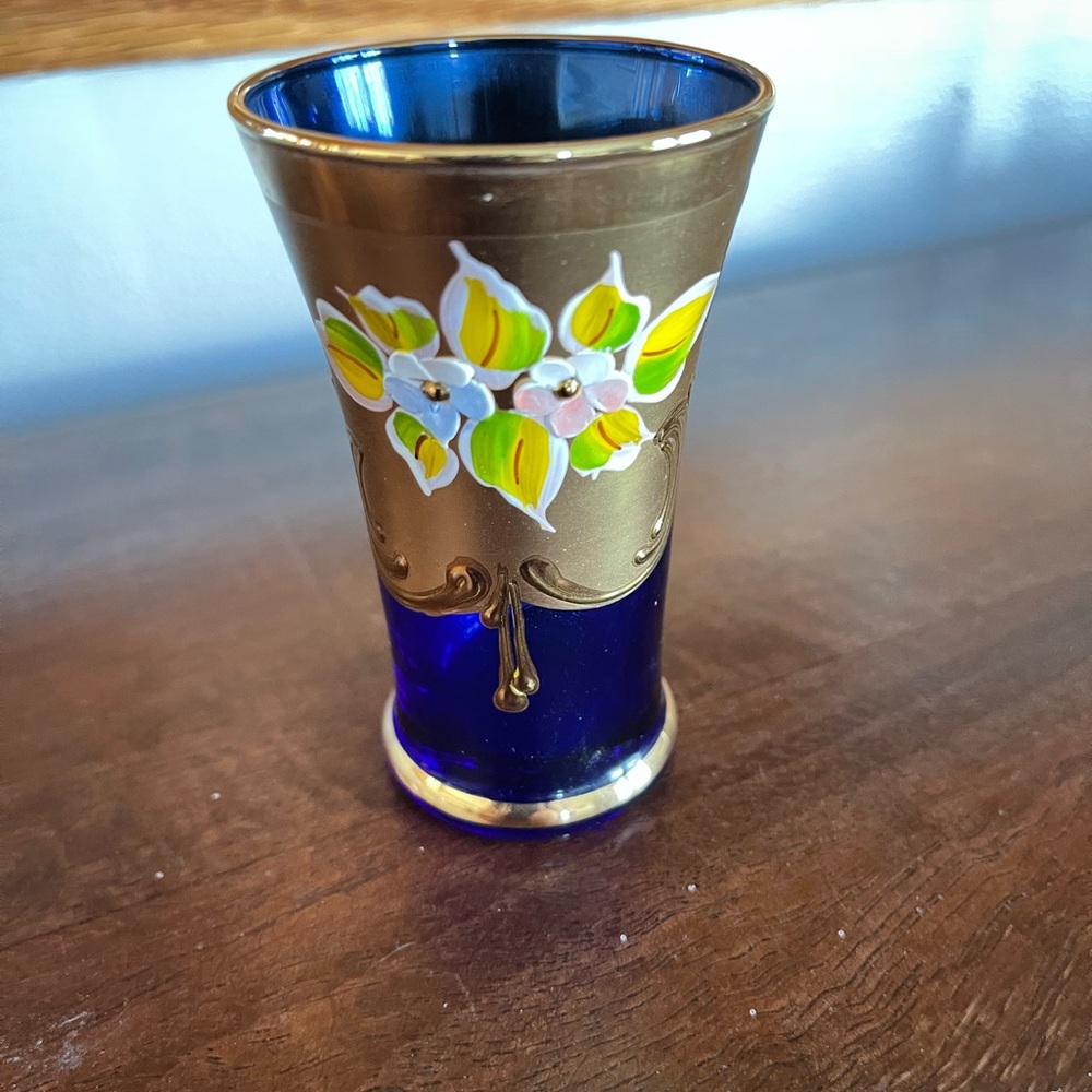 Murano cobalt Blue and Gold Floral cordial or shot glass - Picture 4 of 7